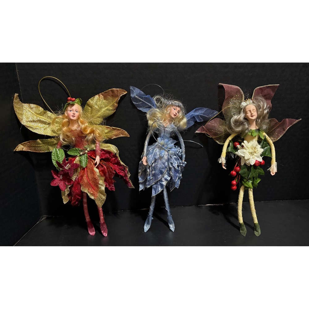 3 Vtg Poseable Fairies Ornaments Fairycore Enchanted Woodland Pixies Holiday